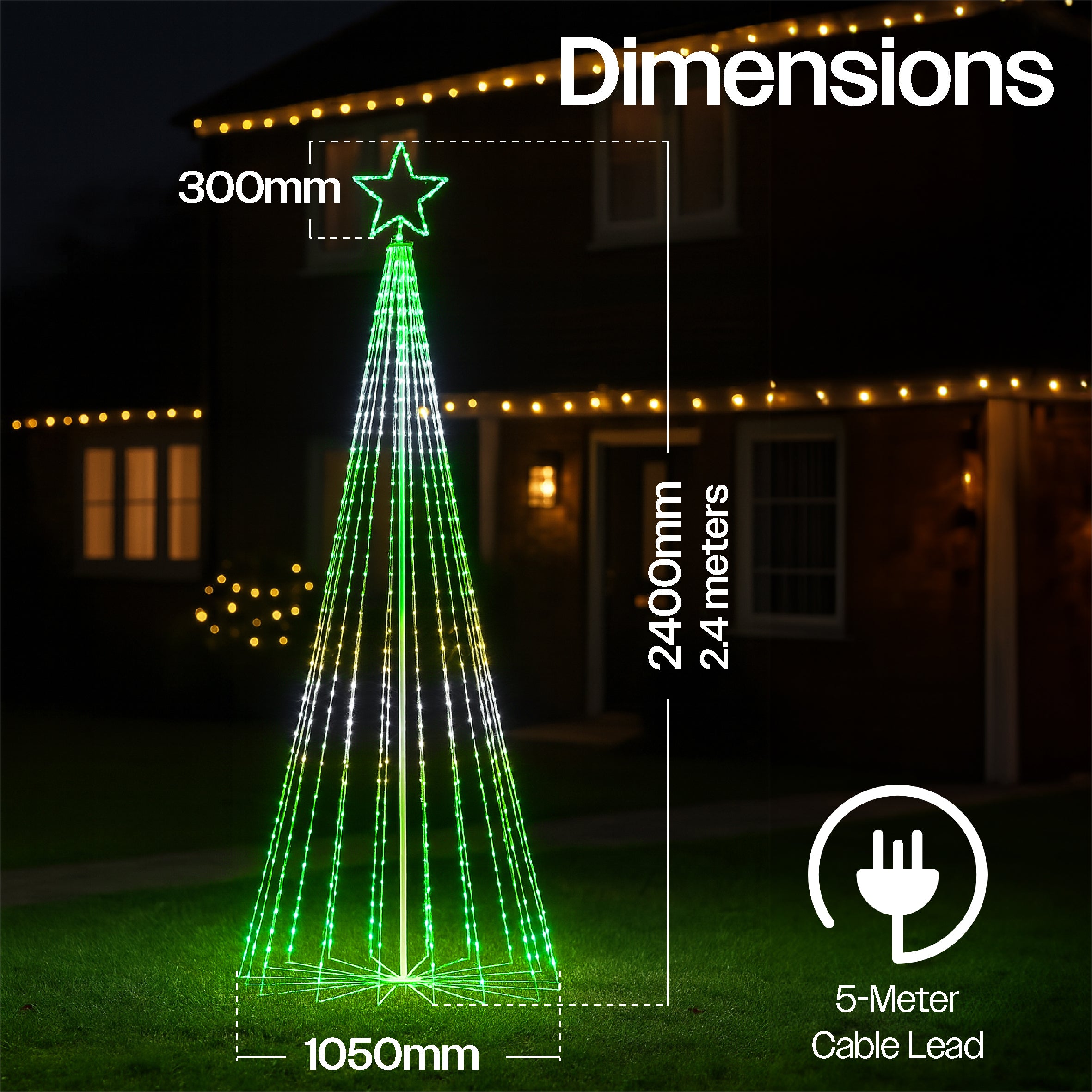 Xmas Haus Cone Tree RGB APP Control 18 String 804 LED 2.4M