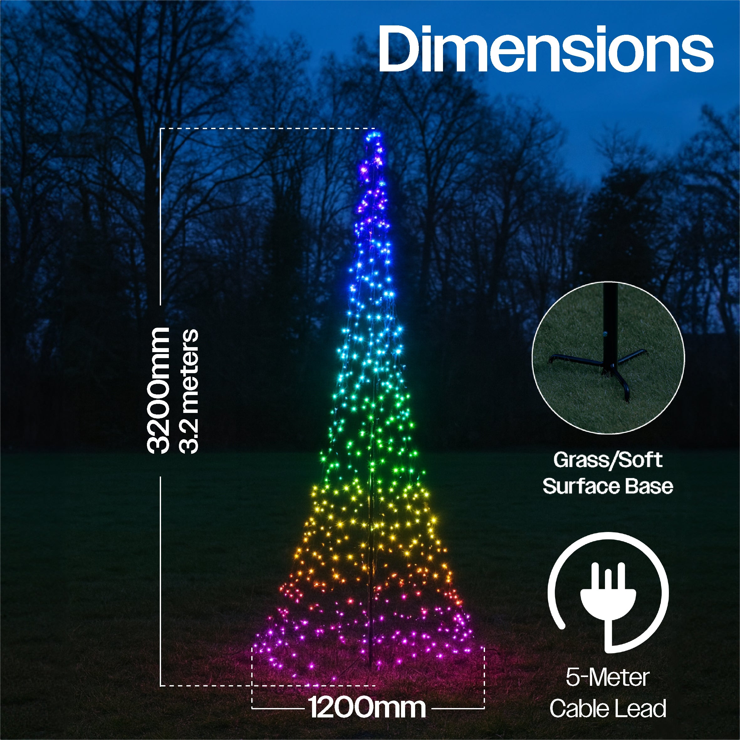 Xmas Haus Grass Soft Surface Mounted Flagpole Tree RGB, Hello Fairy APP Control or Handheld Remote , 3.2m H
