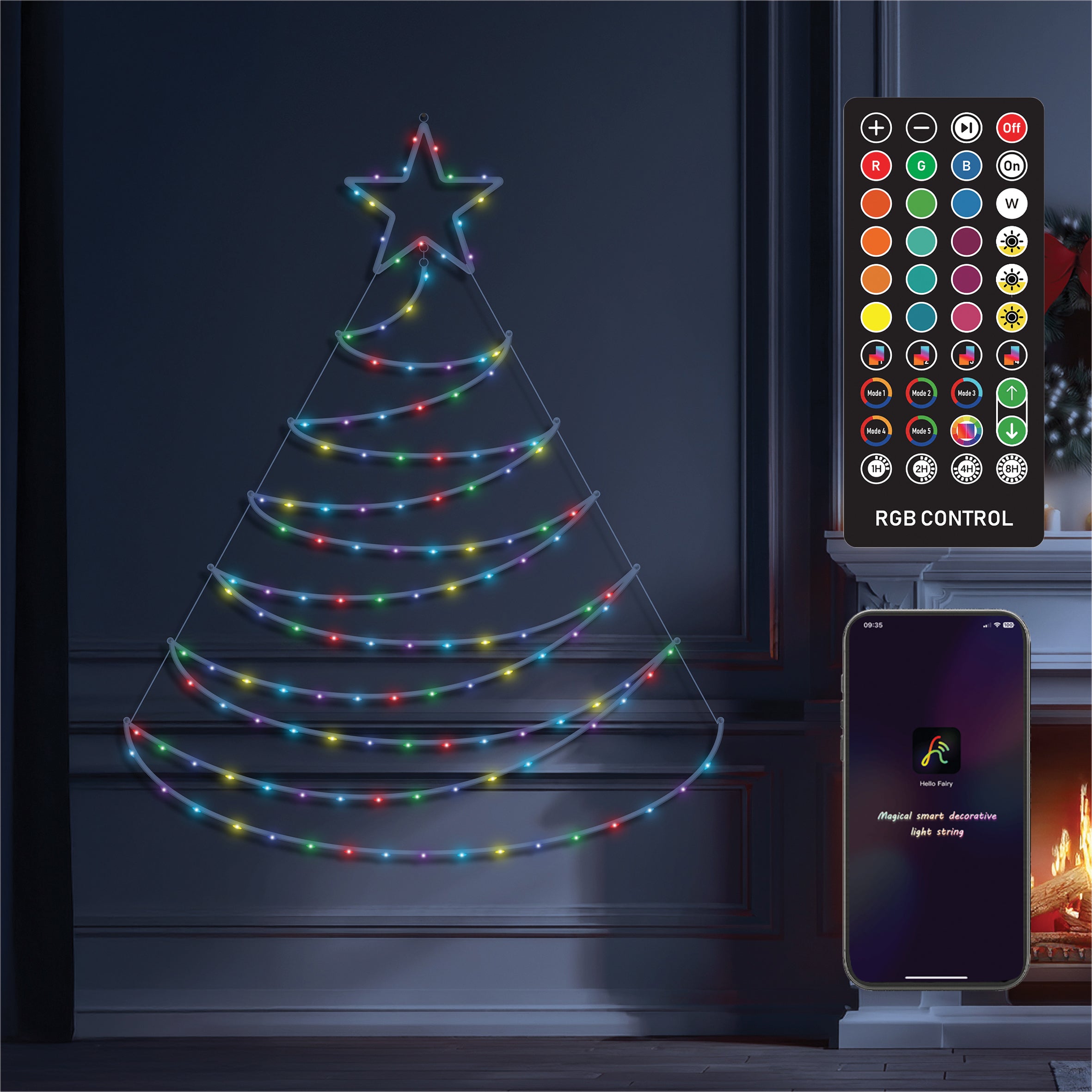 Xmas Haus Pre-Lit RGB Flat Christmas Tree Silhouette Metal Frame, App or Handheld Remote Controlled 1.4m