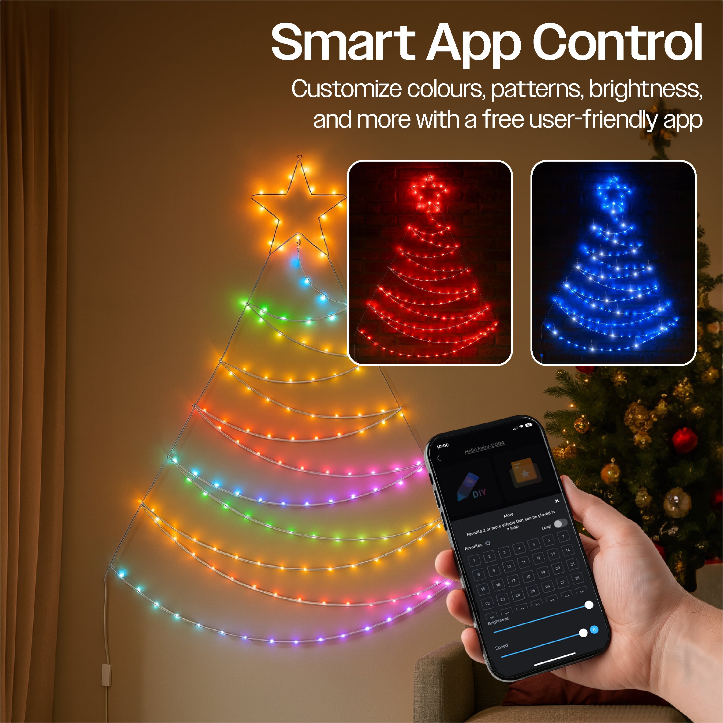 Xmas Haus Pre-Lit RGB Flat Christmas Tree Silhouette Metal Frame, App or Handheld Remote Controlled 1.4m