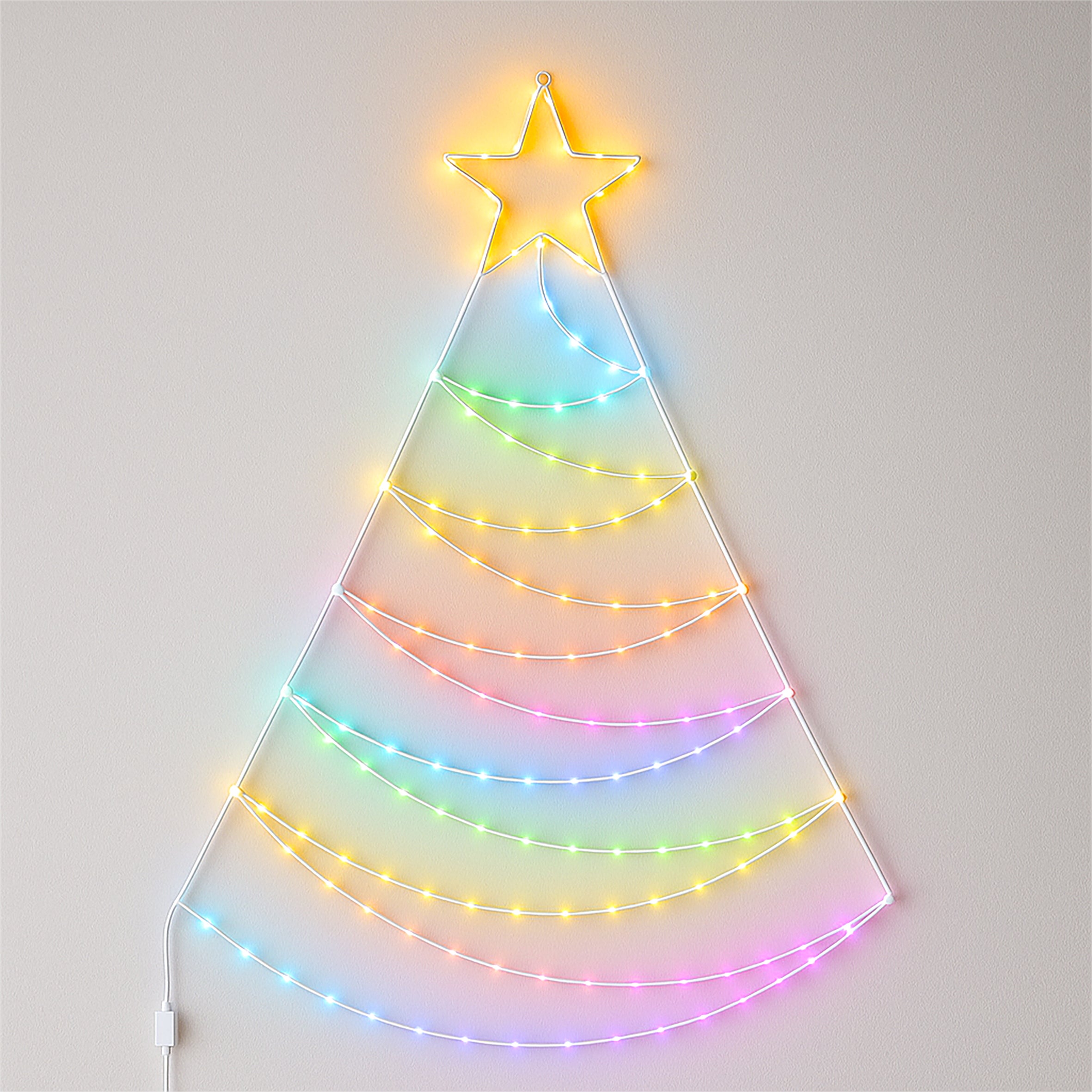 Xmas Haus Pre-Lit RGB Flat Christmas Tree Silhouette Metal Frame, App or Handheld Remote Controlled 1.4m