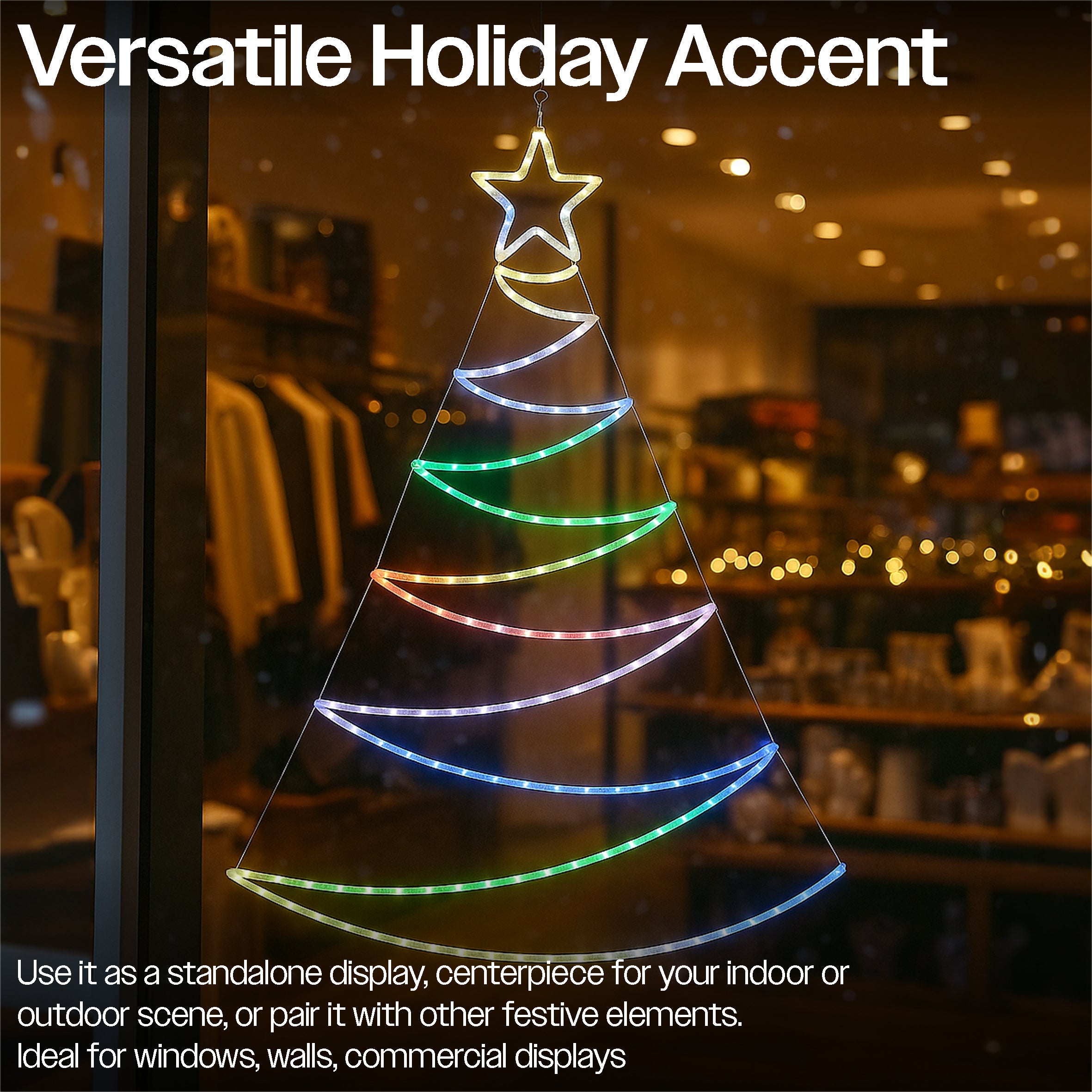 Xmas Haus Pre-Lit RGB Flat Christmas Tree Silhouette Plastic Frame, App or Handheld Remote Controlled 1.3m