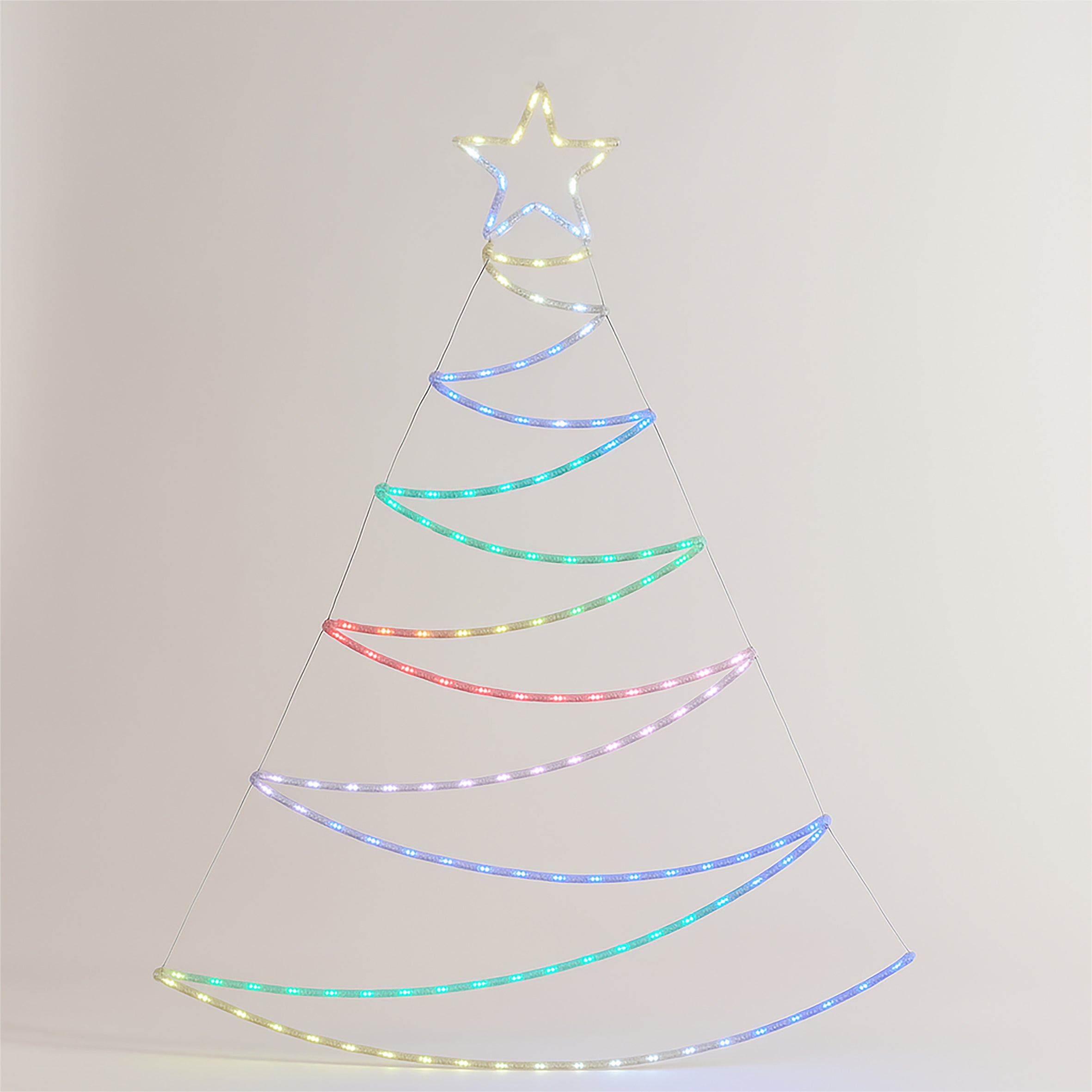 Xmas Haus Pre-Lit RGB Flat Christmas Tree Silhouette Plastic Frame, App or Handheld Remote Controlled 1.3m