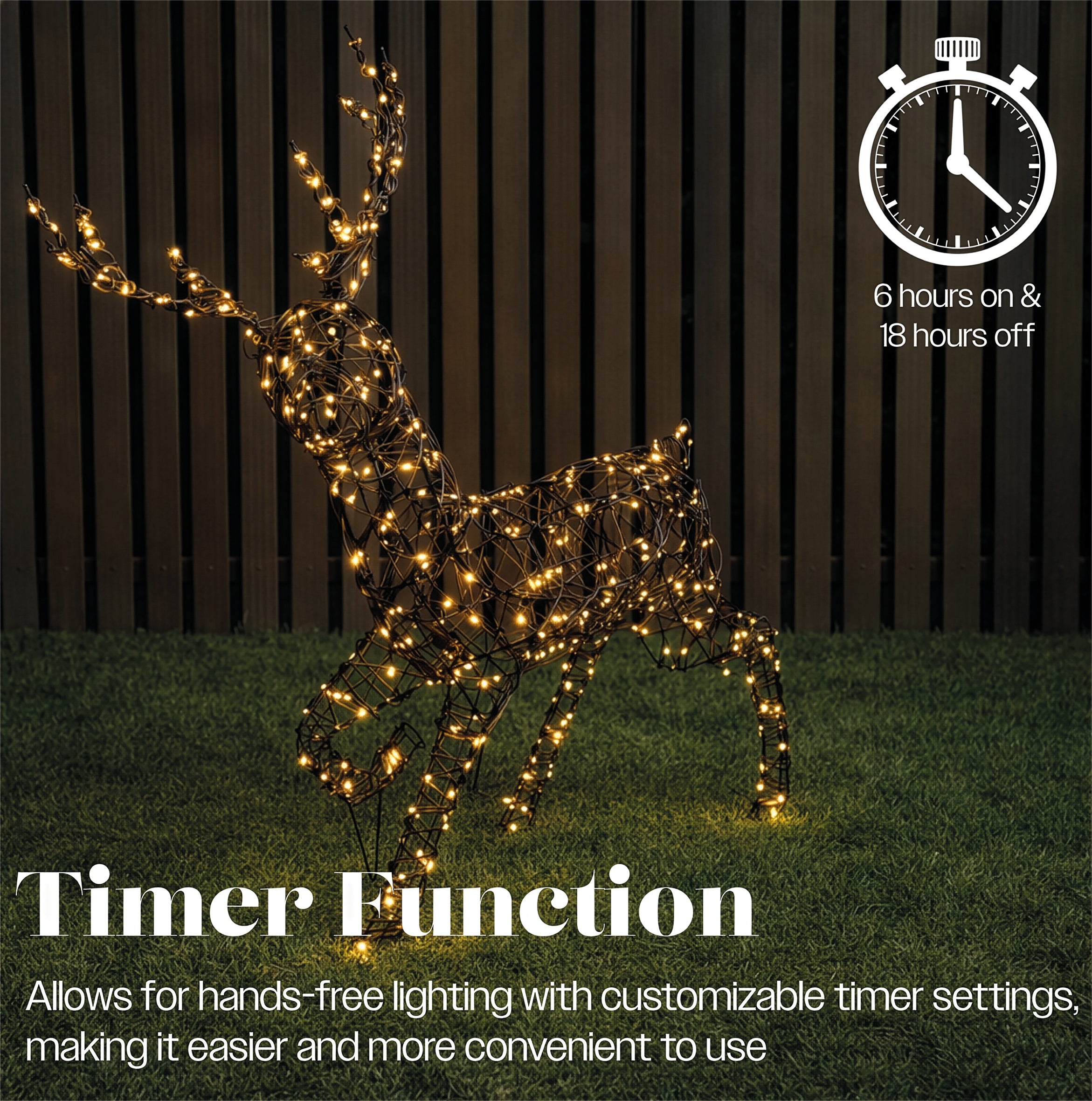 Xmas Haus LED Metal Rattan Deer Outdoor Decoration with Timer