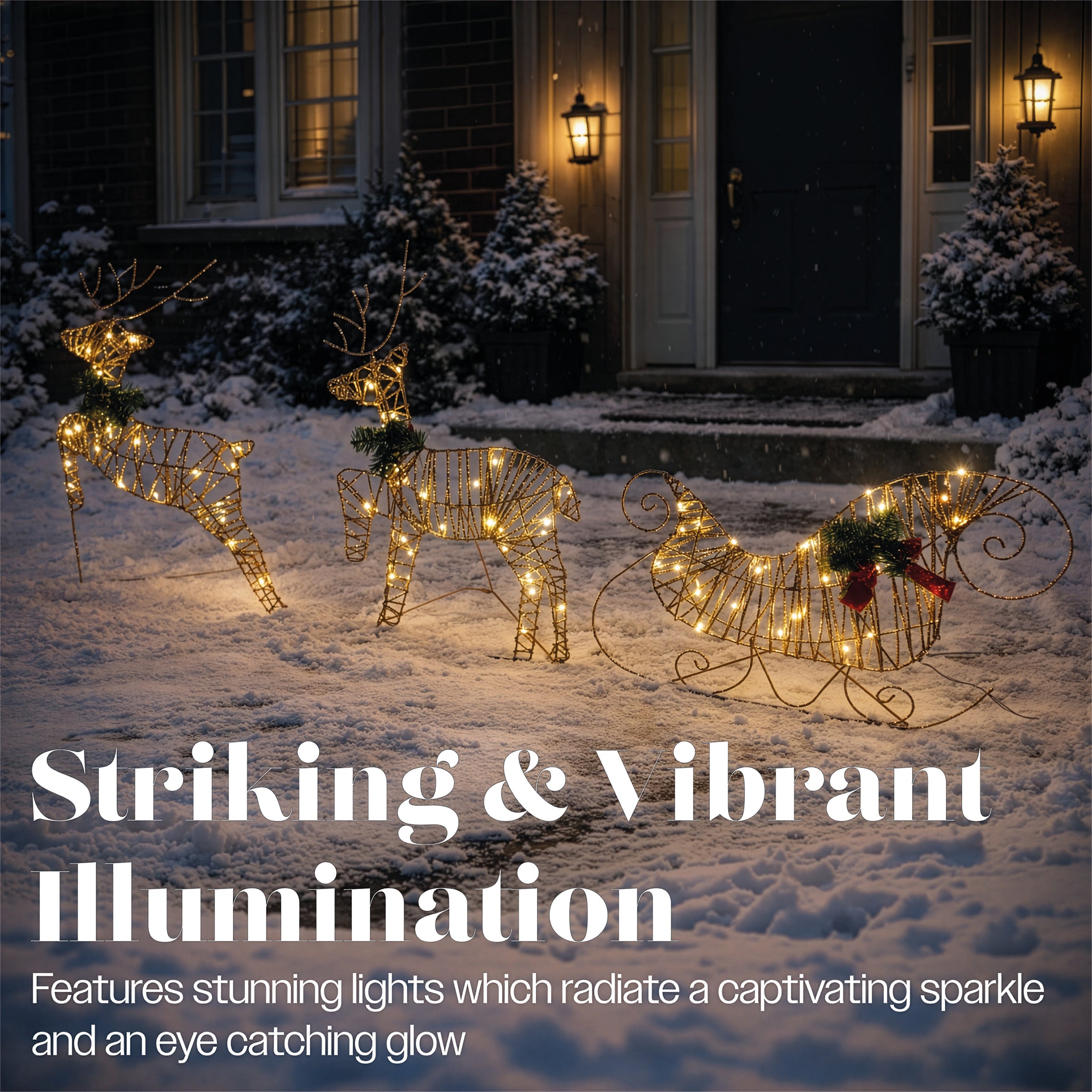 Xmas Haus Rose Gold Light Up Reindeer and Sleigh Indoor Outdoor Christmas Decoration with Timer