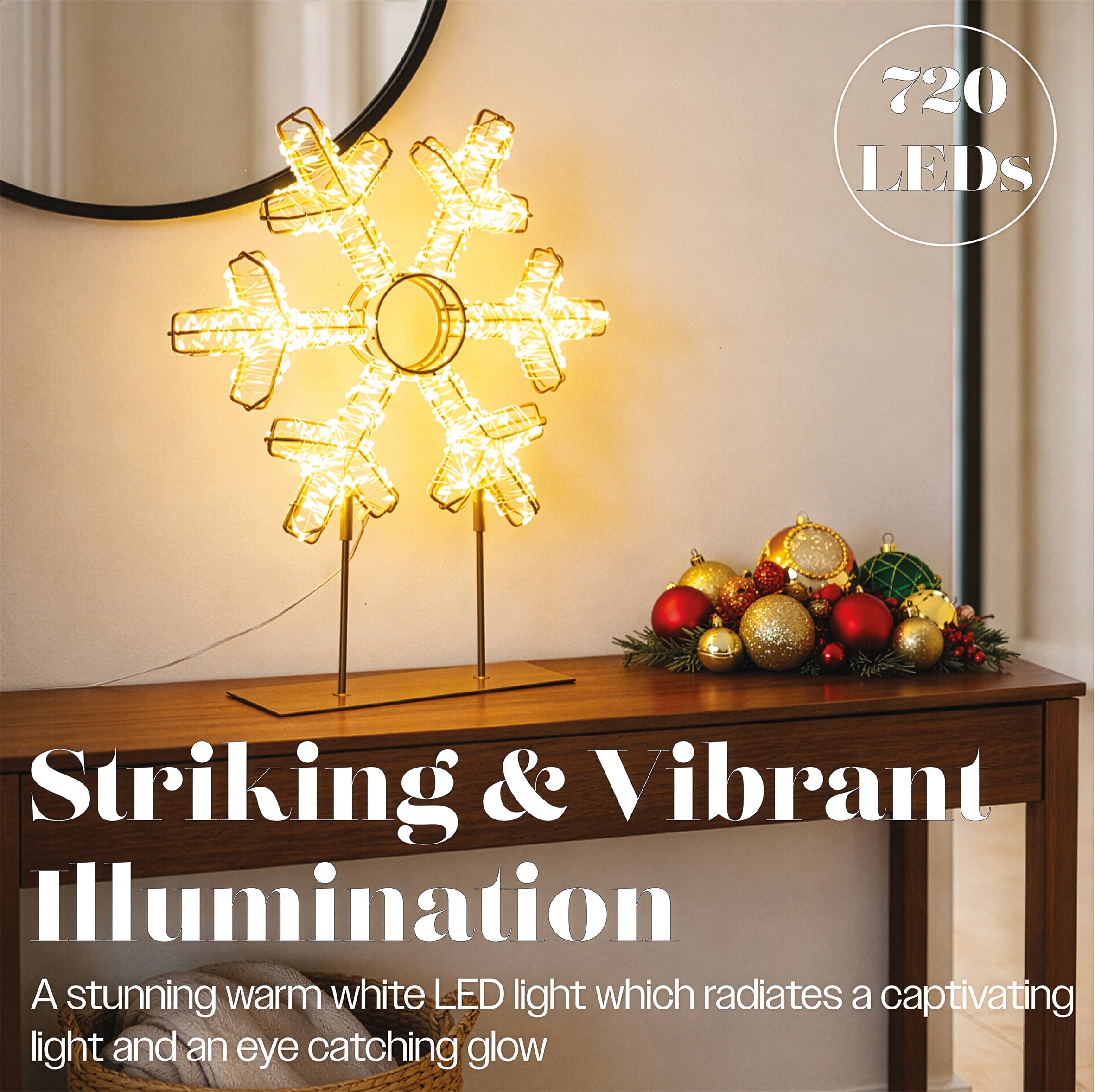 Xmas Haus Warm White LED Champagne Gold Metal Snowflake Indoor Decoration Timer
