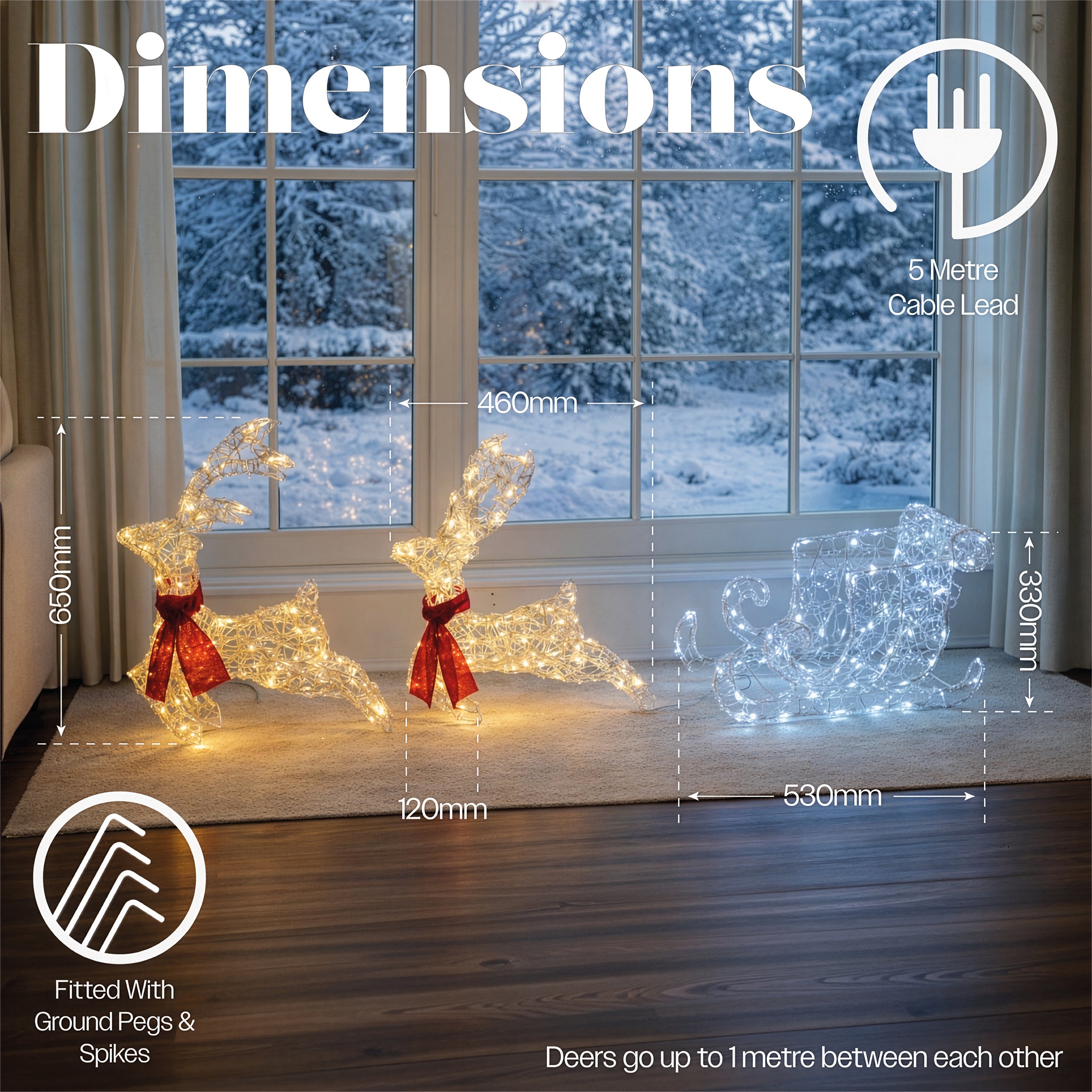 Xmas Haus Soft Acrylic LED Deer and Sleigh Outdoor Christmas Decoration With Timer