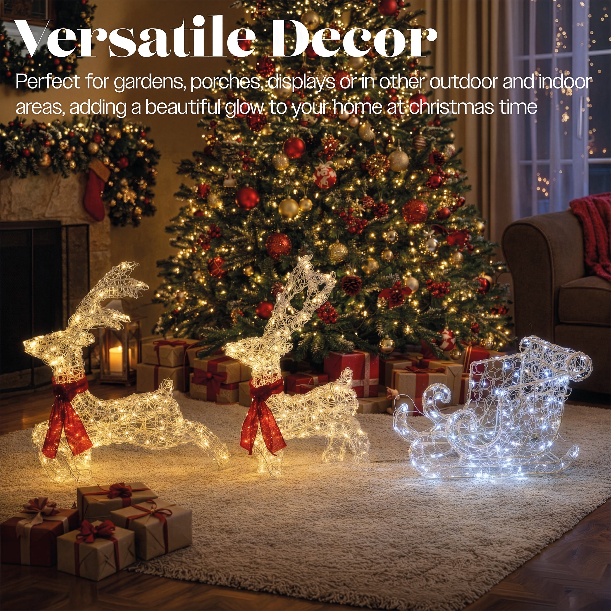 Xmas Haus Soft Acrylic LED Deer and Sleigh Outdoor Christmas Decoration With Timer
