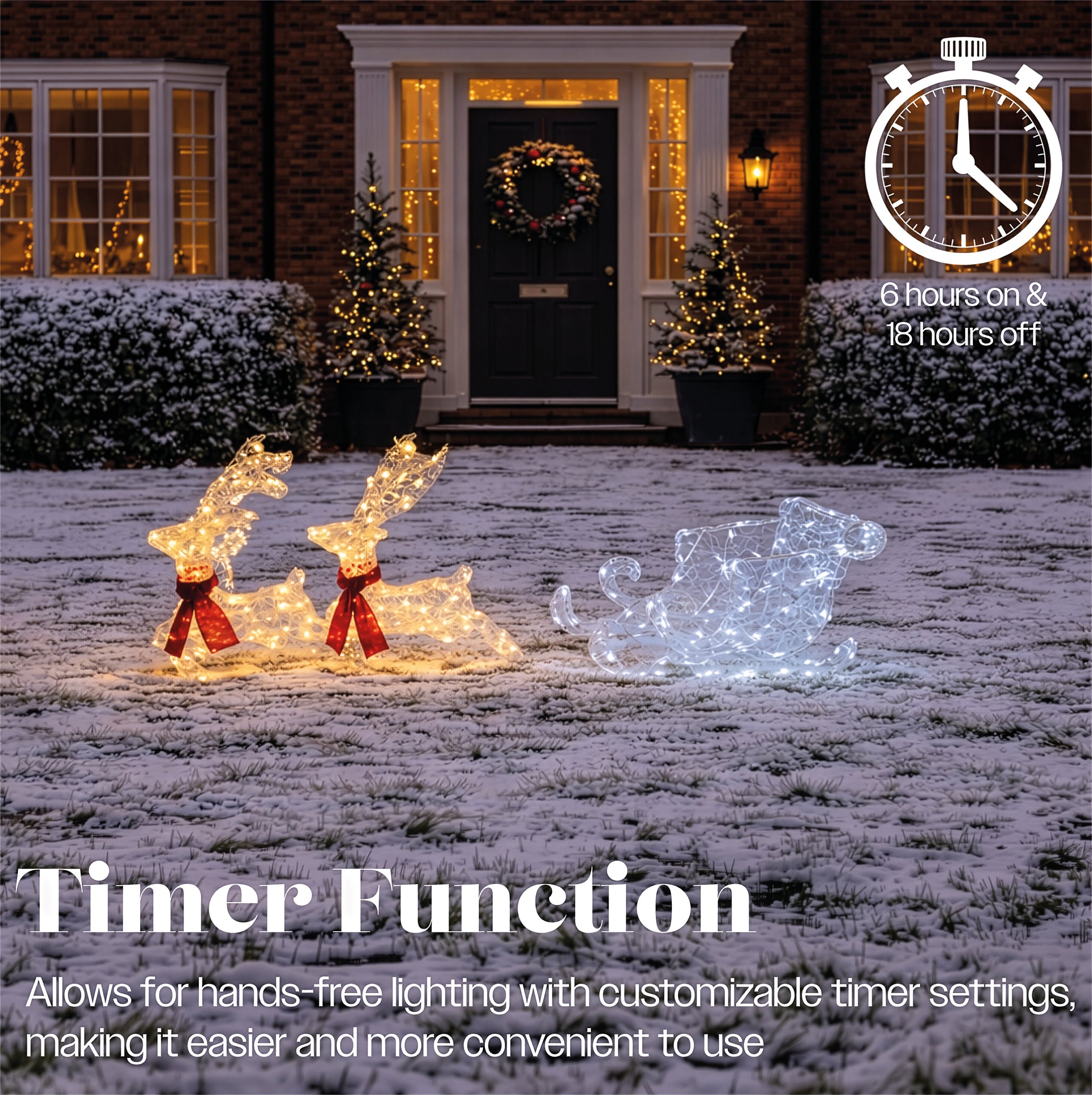 Xmas Haus Soft Acrylic LED Deer and Sleigh Outdoor Christmas Decoration With Timer