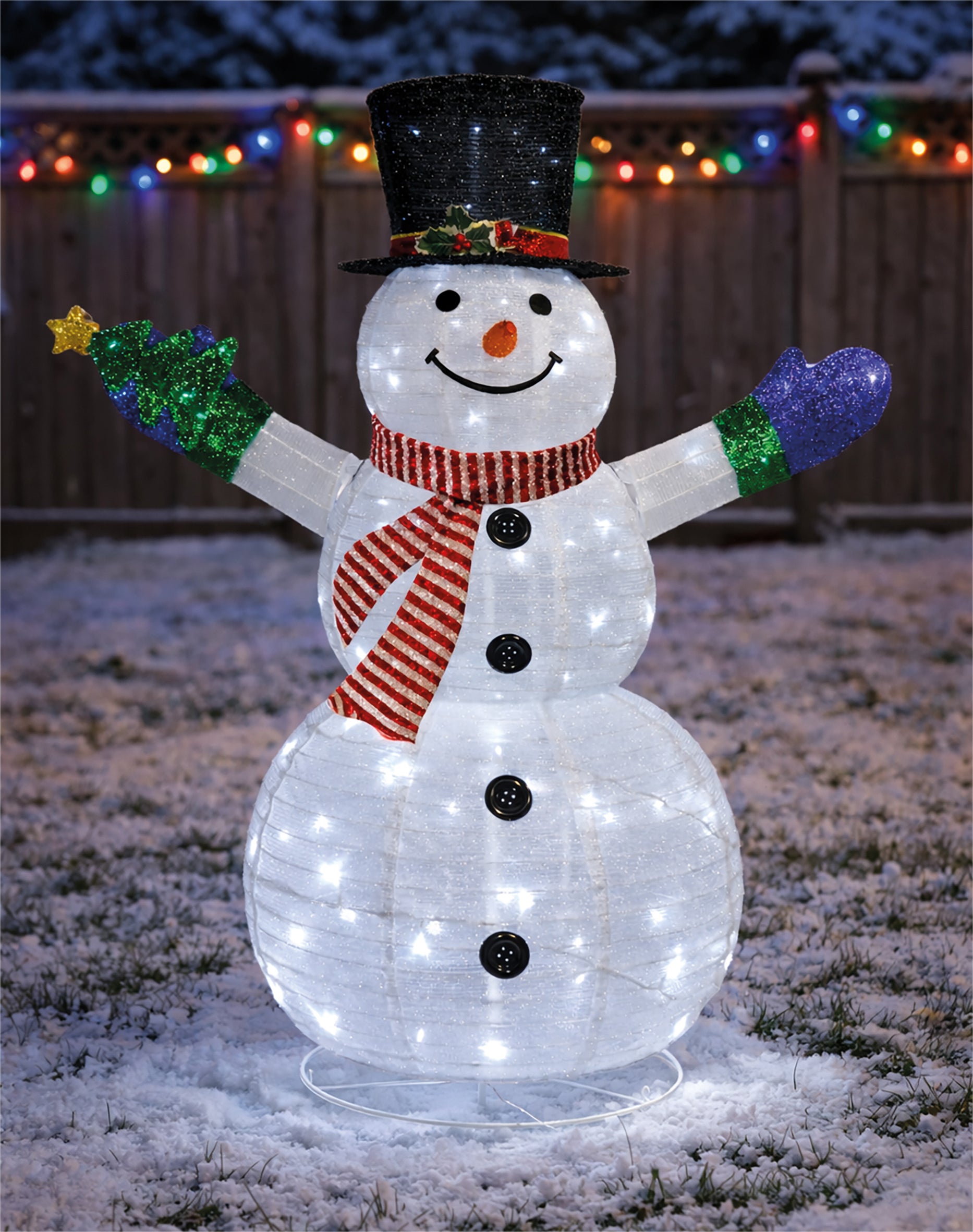 Xmas Haus 120cm Warm White LED Fold Snowman with Flash Outdoor Decoration with Flash Timer