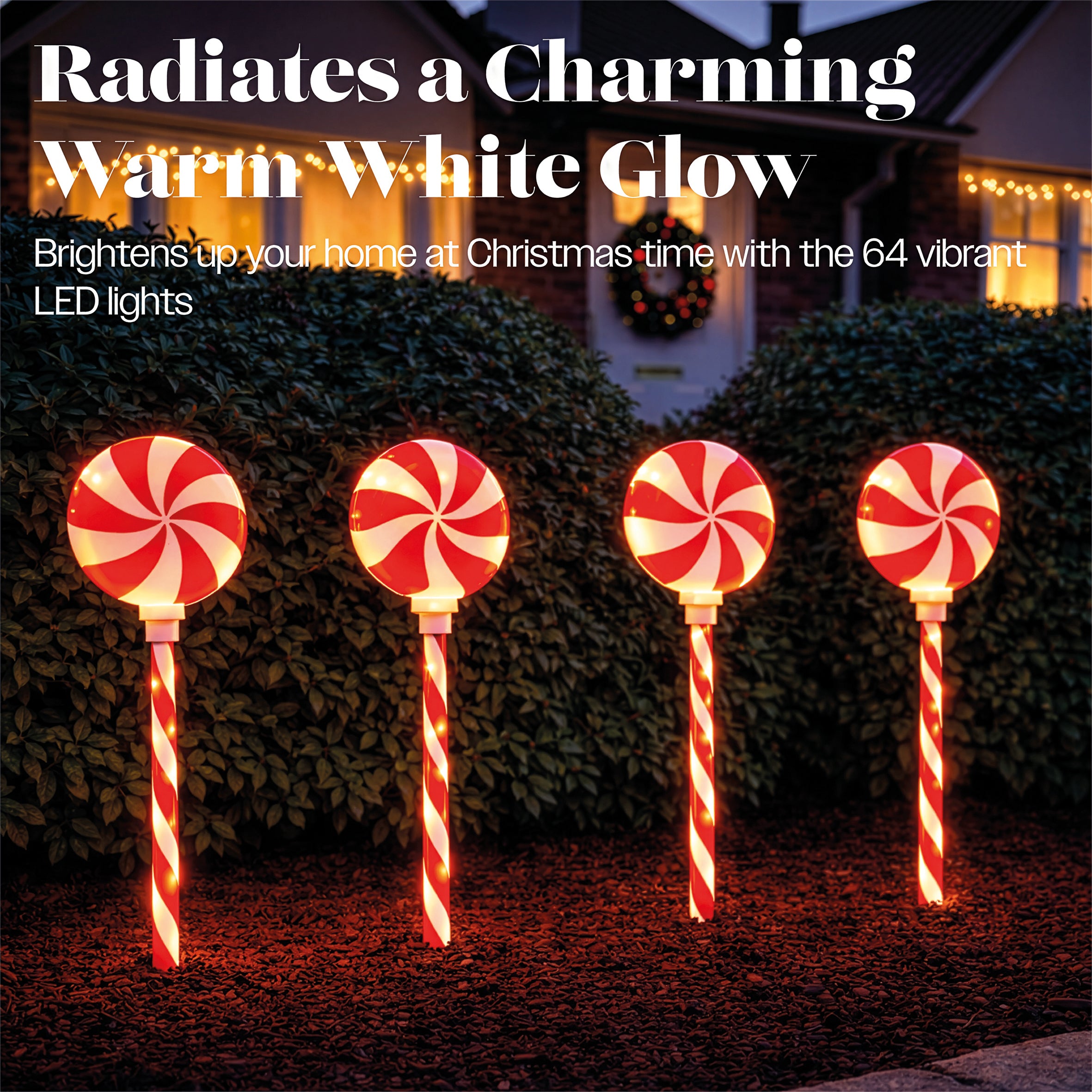 Xmas Haus LED Candy Cane Stake Light Decoration Battery Operated with Timer