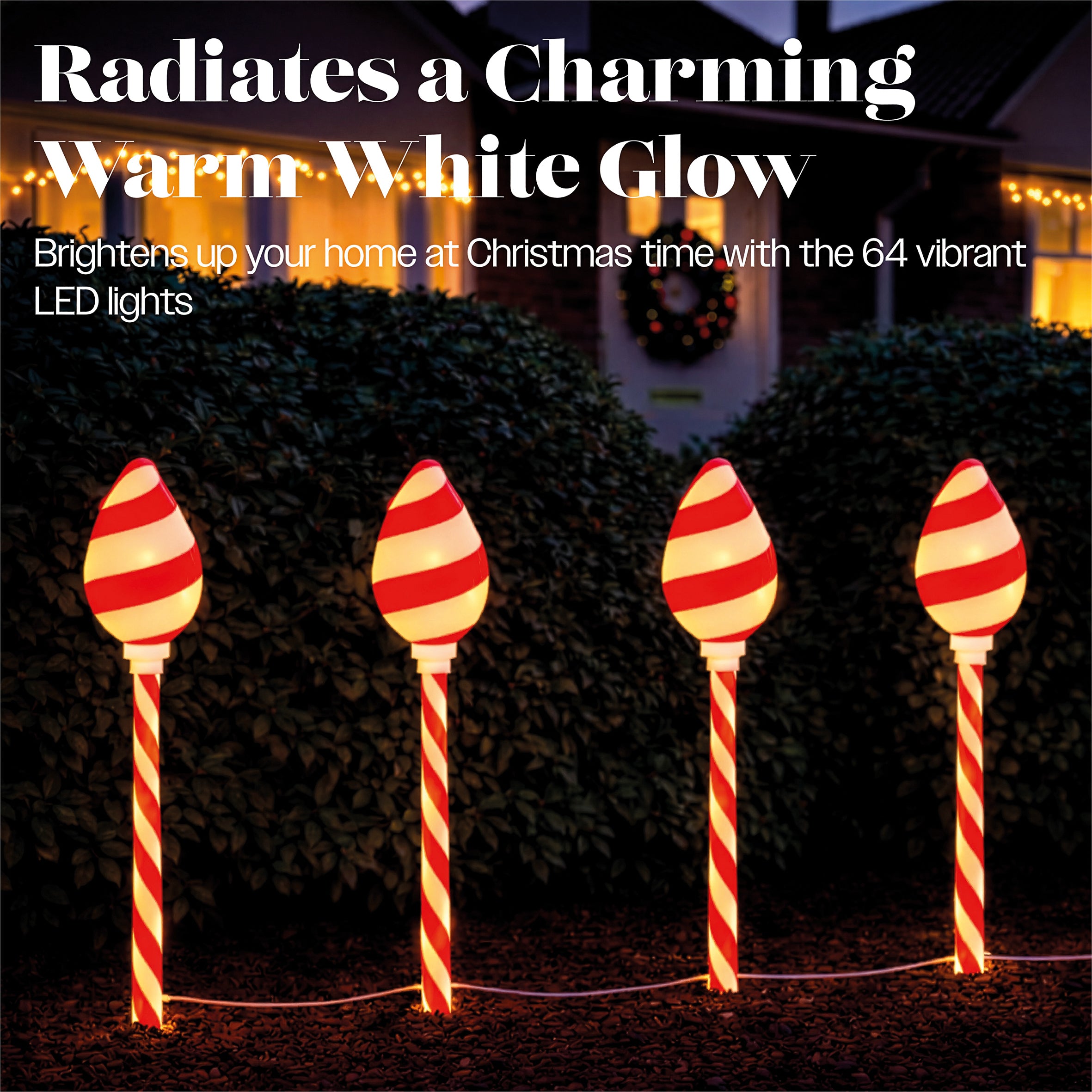 Xmas Haus LED Candy Cane Stake Light Decoration Battery Operated with Timer