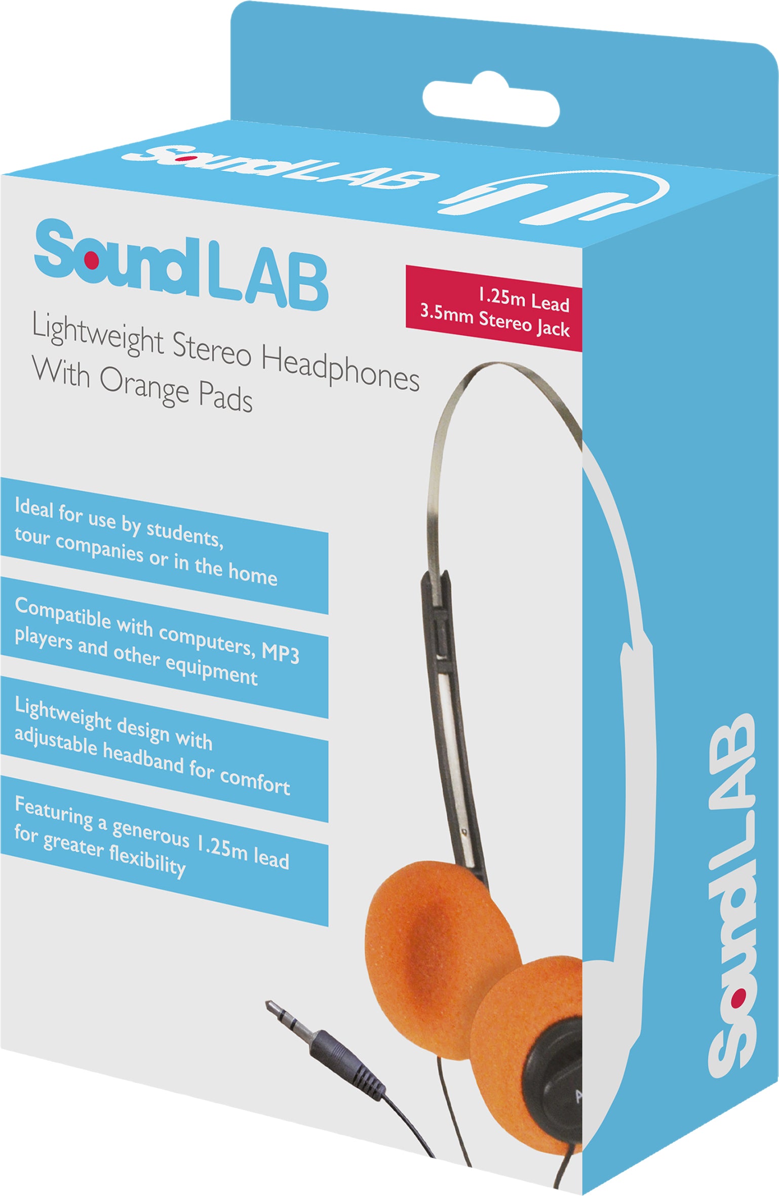 Lightweight Stereo Headphones With Orange Pads