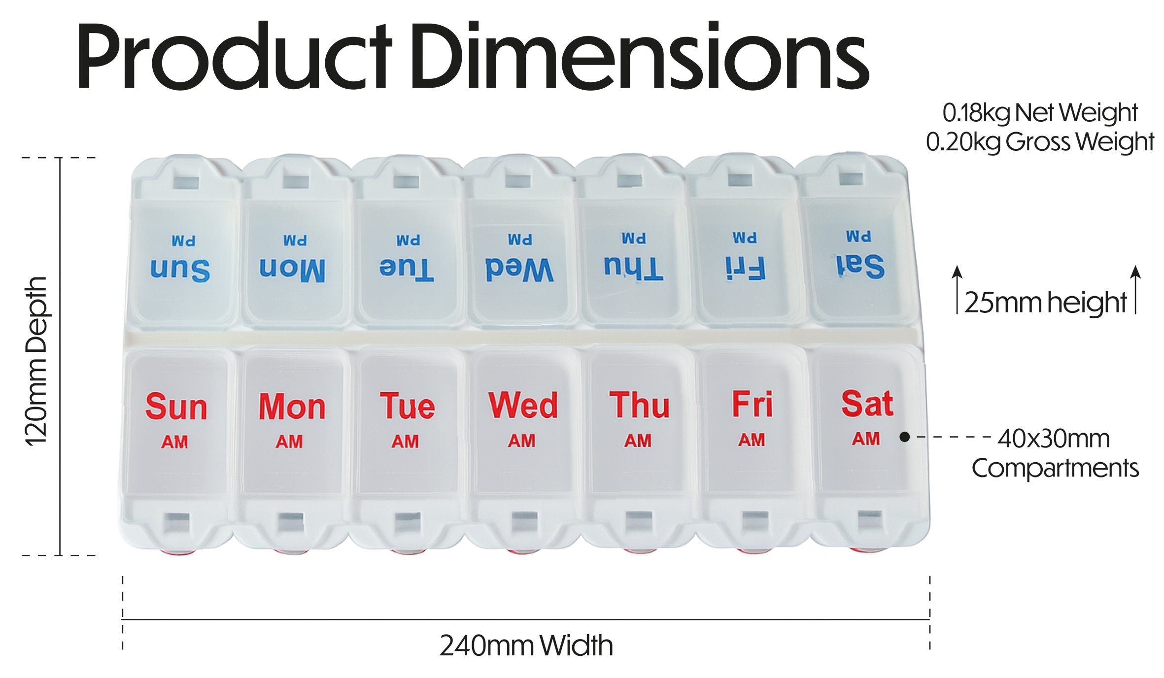 Deluxe AM/PM Weekday Pill Dispenser with Push Button Release - VM931AB