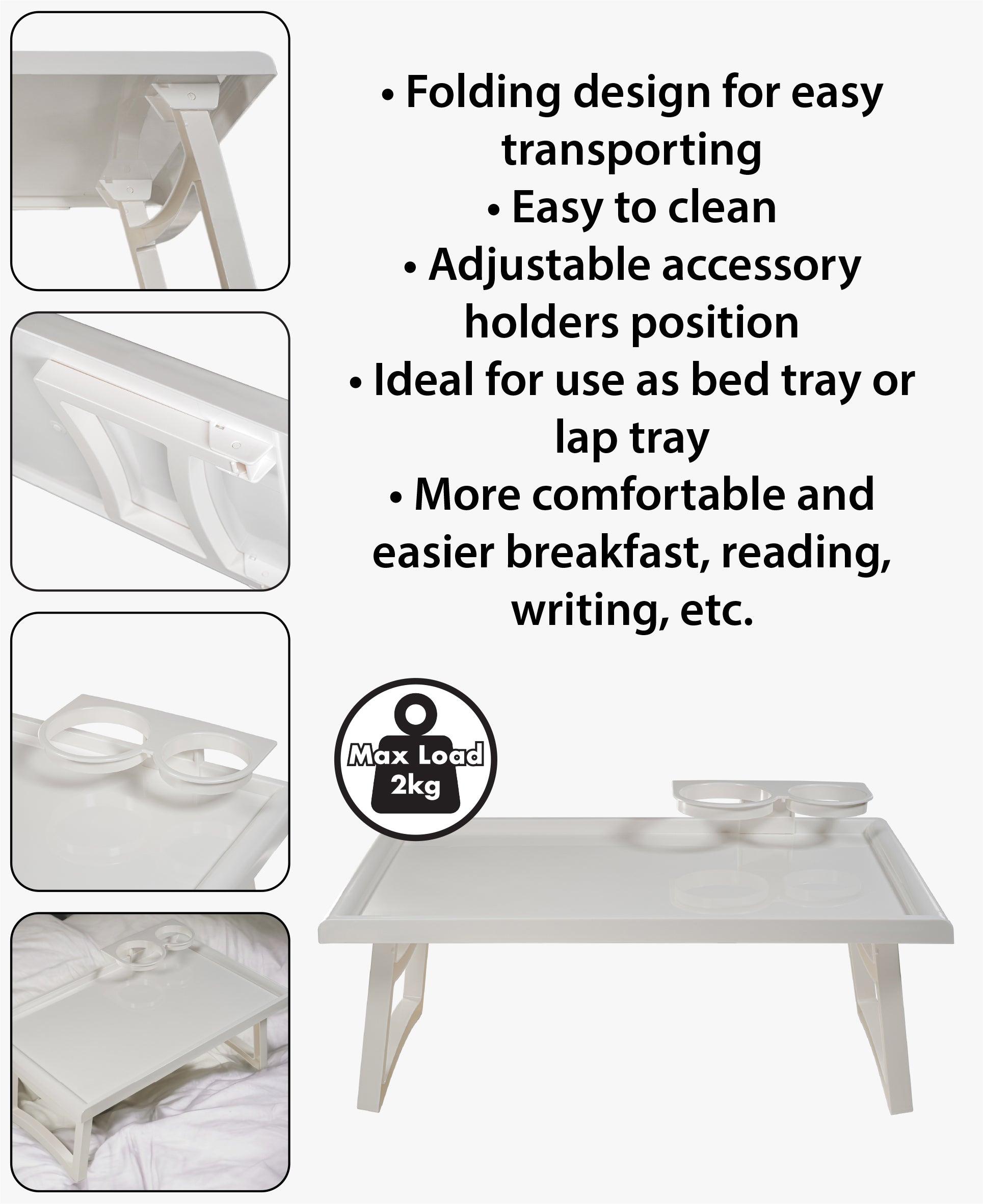 Folding Bed Tray Table with Accessory Holders - VM938G
