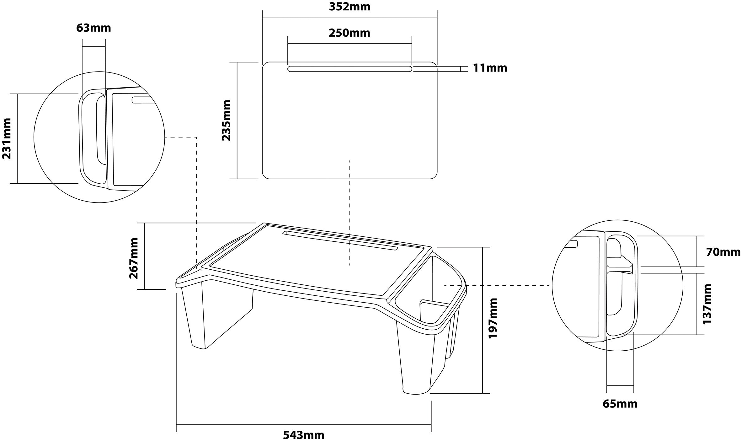 Plastic Bed Tray with Side Storage - VM938HA