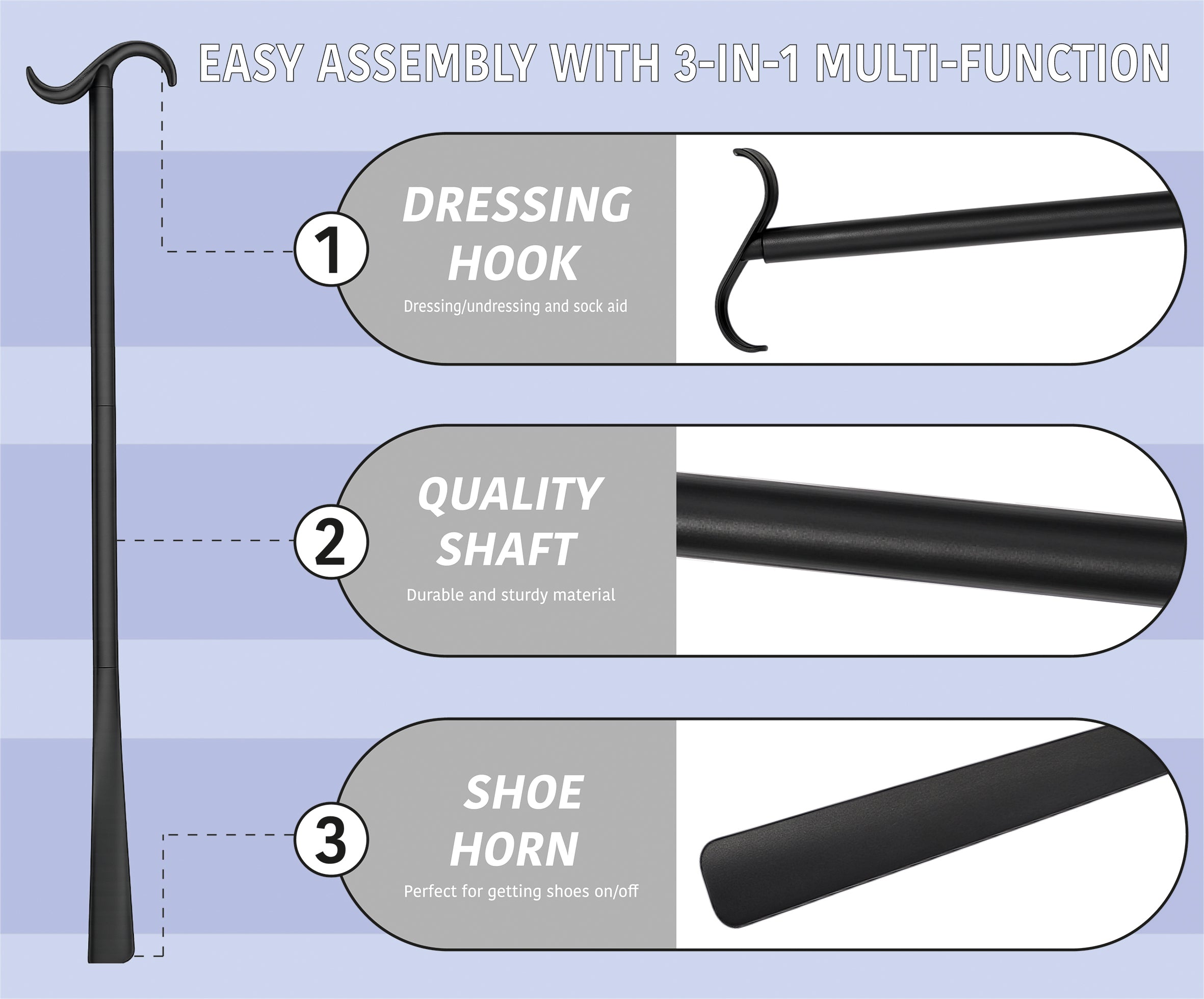 SHOE HORN EXTRA LONG 86CM COLLAPSIBLE WITH SOCK HELPER - VM952B